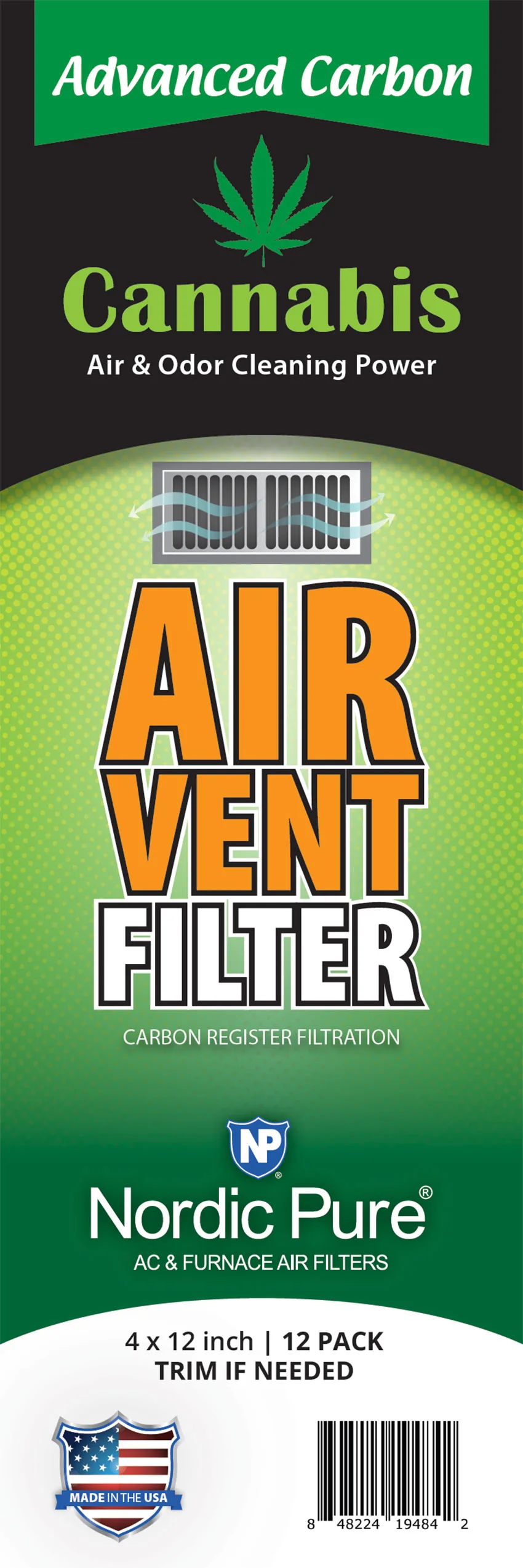 Cannabis Odor Reducing Advanced Carbon Air Vent Filters 4x12 (Register Vent Filters) 1 Pack of 12