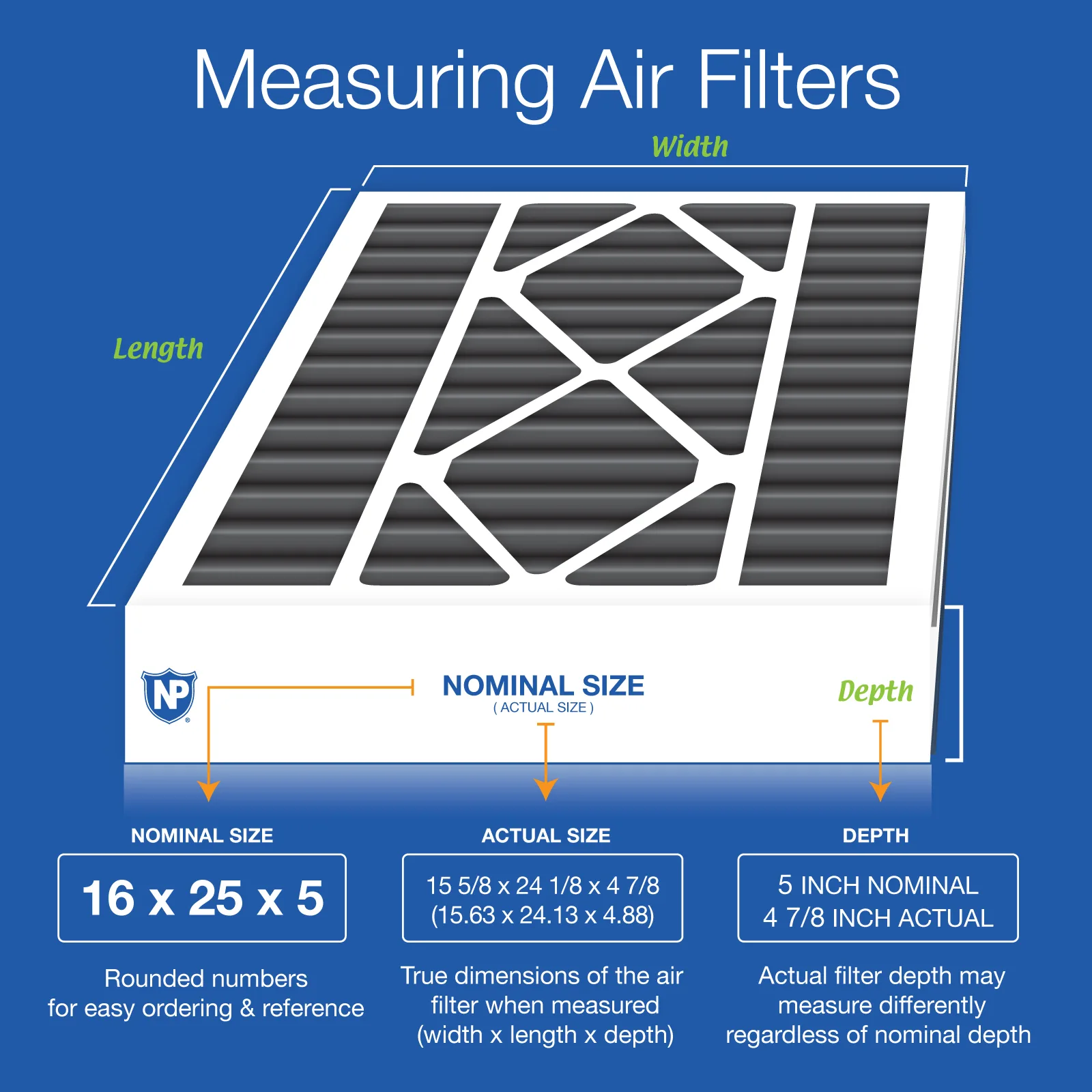 Air Bear 16x25x5 (4 7/8) Replacement 259112-105 Pure Carbon Pleated Odor Reduction Merv 8 Furnace Filter