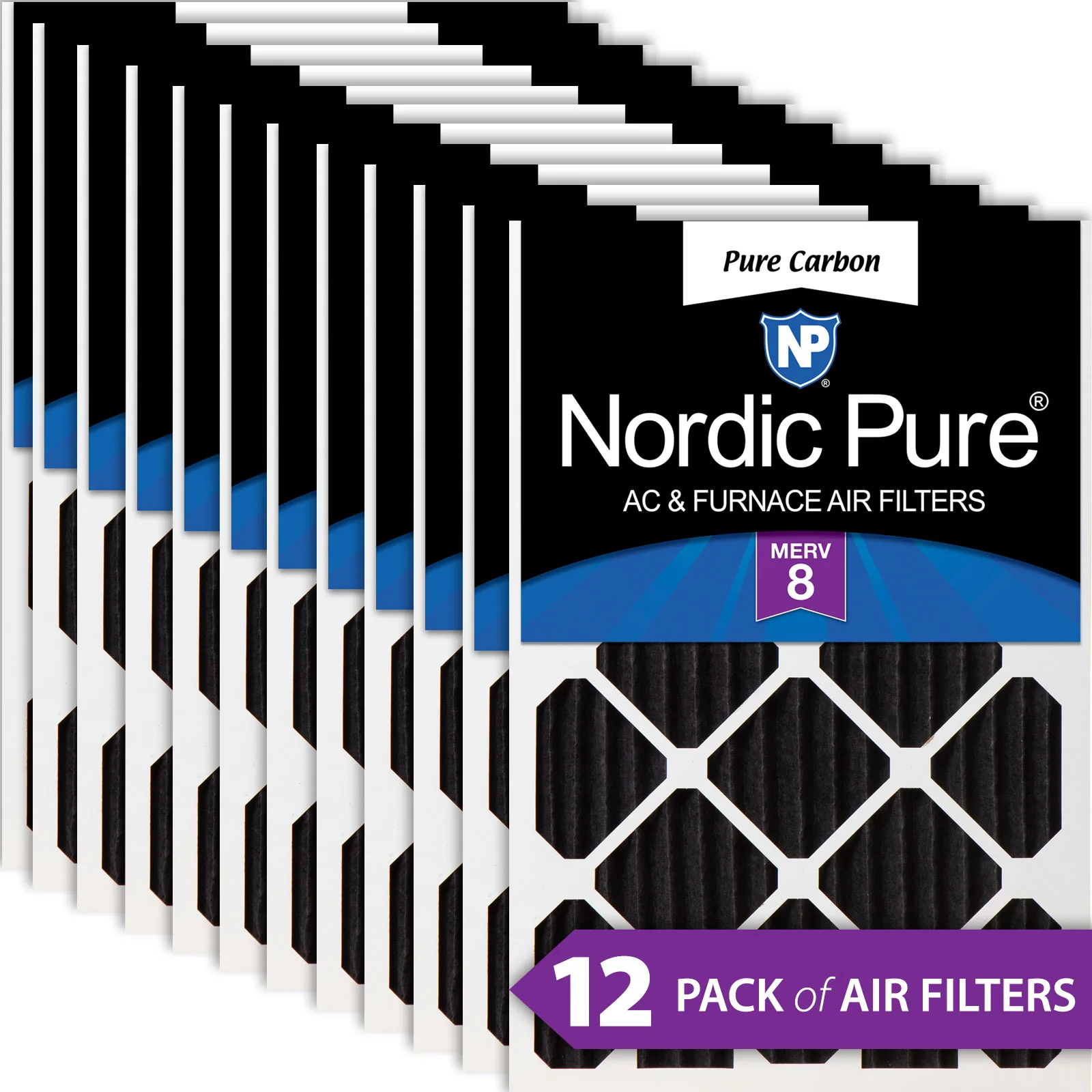 10x20x2 Pure Carbon Pleated Odor Reduction MERV 8 Furnace Filters